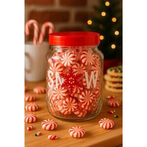 Holiday Glass Jar Red Lid Snowflake Cookie Treat Canister Christmas Storage